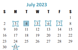 District School Academic Calendar for Katy Junior High for July 2023