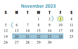 District School Academic Calendar for Bear Creek Elementary for November 2023