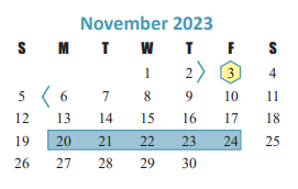 District School Academic Calendar for Maurice L Wolfe Elementary for November 2023