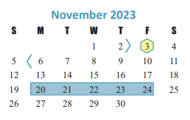 District School Academic Calendar for McRoberts Elementary for November 2023