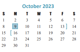 District School Academic Calendar for Arthur Miller Career Center for October 2023