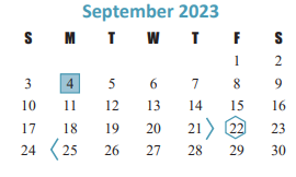 District School Academic Calendar for Bear Creek Elementary for September 2023