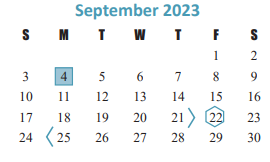 District School Academic Calendar for Maurice L Wolfe Elementary for September 2023