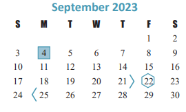 District School Academic Calendar for Cinco Ranch Junior High for September 2023