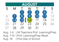 District School Academic Calendar for Bluebonnet Elementary School for August 2023