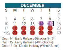 District School Academic Calendar for Independence Elementary for December 2023