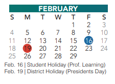 District School Academic Calendar for New Elementary for February 2024
