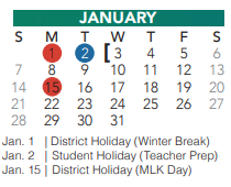 District School Academic Calendar for Bear Creek Intermediate for January 2024