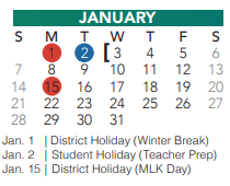 District School Academic Calendar for Parkview Elementary for January 2024