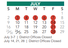 District School Academic Calendar for Central High School for July 2023