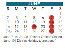 District School Academic Calendar for Bear Creek Intermediate for June 2024