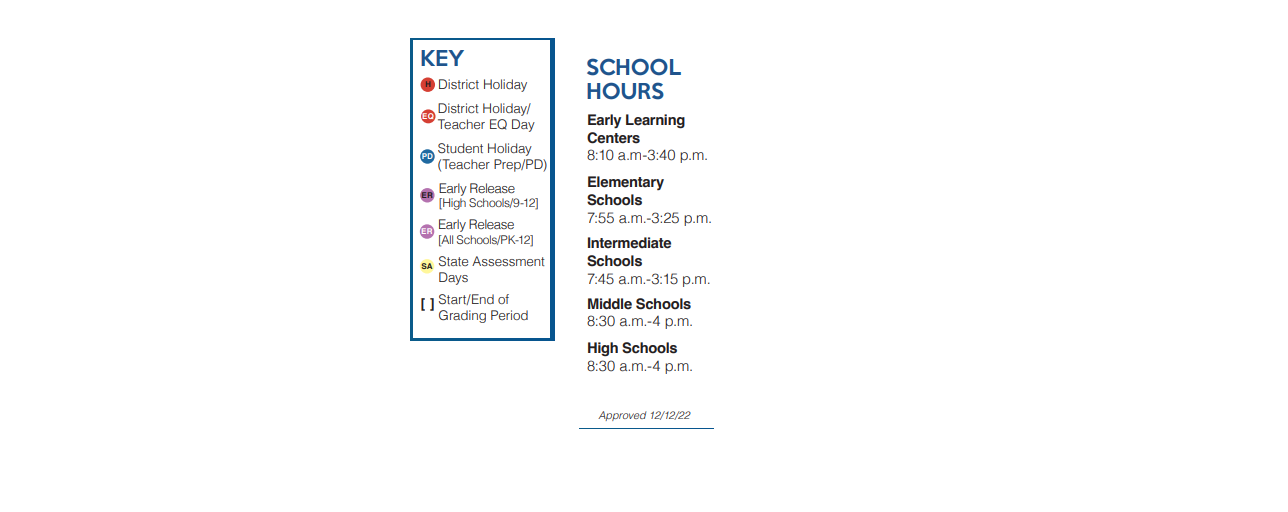 District School Academic Calendar Key for Independence Elementary