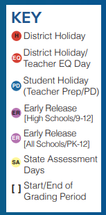 District School Academic Calendar Legend for Bluebonnet Elementary School