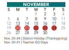 District School Academic Calendar for Park Glen Elementary for November 2023