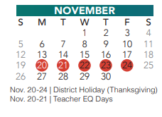 District School Academic Calendar for Bette Perot Elementary for November 2023