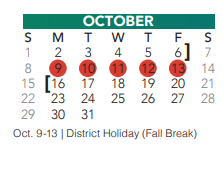 District School Academic Calendar for Keller Middle for October 2023