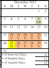 District School Academic Calendar for Chapman School for December 2023