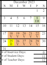 District School Academic Calendar for Kaleidoscope School Of Arts & Sciences for December 2023