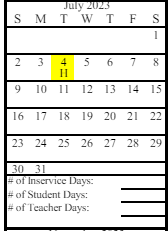 District School Academic Calendar for Chapman School for July 2023