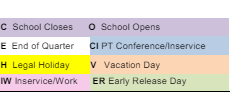 District School Academic Calendar Legend for Sears Elementary