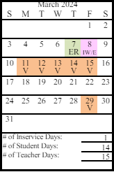 District School Academic Calendar for Connections for March 2024