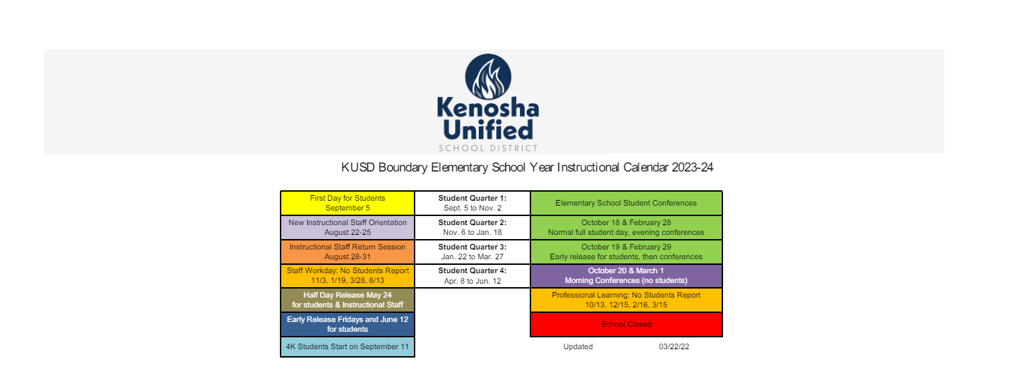 District School Academic Calendar Key for Bose Elementary
