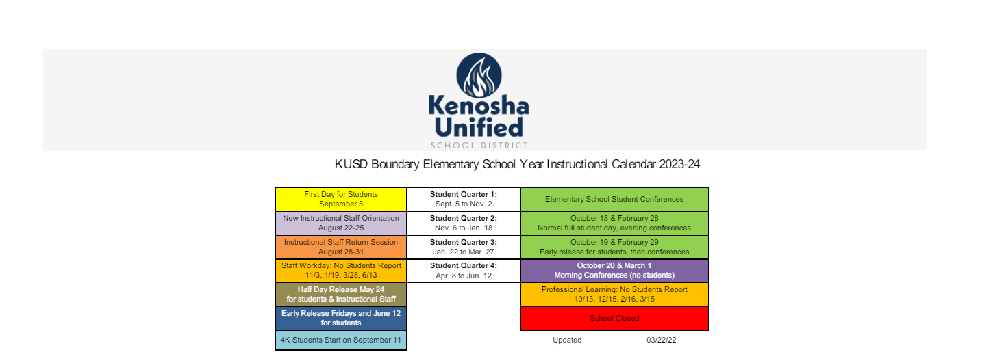 District School Academic Calendar Key for Grant Elementary