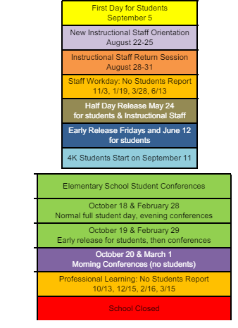 District School Academic Calendar Legend for Columbus Elementary