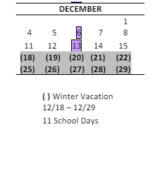 District School Academic Calendar for Mill Creek Middle School for December 2023