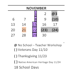 District School Academic Calendar for Mill Creek Middle School for November 2023