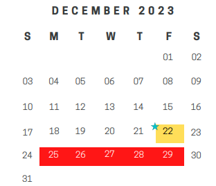 District School Academic Calendar for Ira Cross Jr Elementary for December 2023