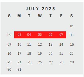 District School Academic Calendar for Metroplex School for July 2023