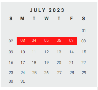 District School Academic Calendar for Pathways Learning Center for July 2023