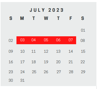 District School Academic Calendar for Saegert Elementary for July 2023