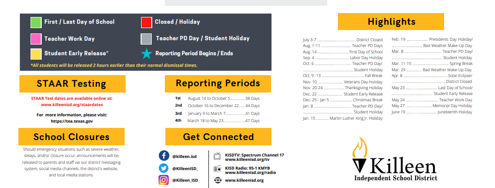 District School Academic Calendar Key for Clear Creek Elementary