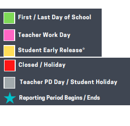 District School Academic Calendar Legend for Pathways Learning Center