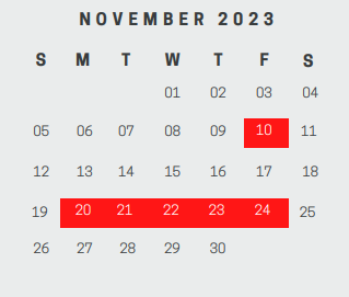 District School Academic Calendar for Palo Alto Middle School for November 2023