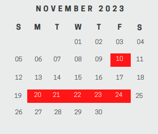 District School Academic Calendar for Career And Technology Education (c for November 2023