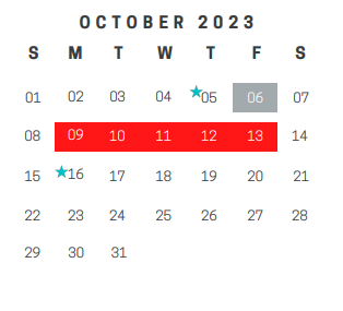 District School Academic Calendar for Palo Alto Middle School for October 2023