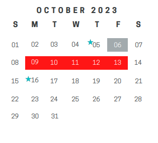 District School Academic Calendar for East Ward Elementary for October 2023