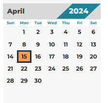 District School Academic Calendar for Wunderlich Intermediate for April 2024