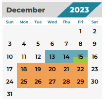 District School Academic Calendar for Wunderlich Intermediate for December 2023
