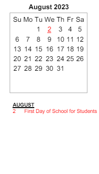 District School Academic Calendar for Maple Crest Elementary Sch for August 2023