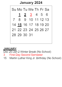District School Academic Calendar for Maple Crest Elementary Sch for January 2024