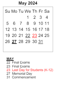District School Academic Calendar for Maple Crest Elementary Sch for May 2024