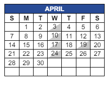 District School Academic Calendar for C I Waggoner School for April 2024