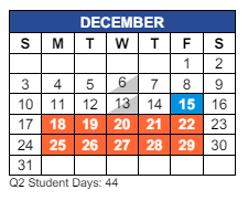 District School Academic Calendar for C I Waggoner School for December 2023