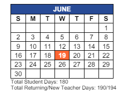 District School Academic Calendar for C I Waggoner School for June 2024