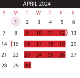 District School Academic Calendar for E B Reyna Elementary for April 2024