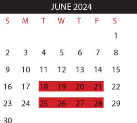 District School Academic Calendar for Benavides Elementary for June 2024